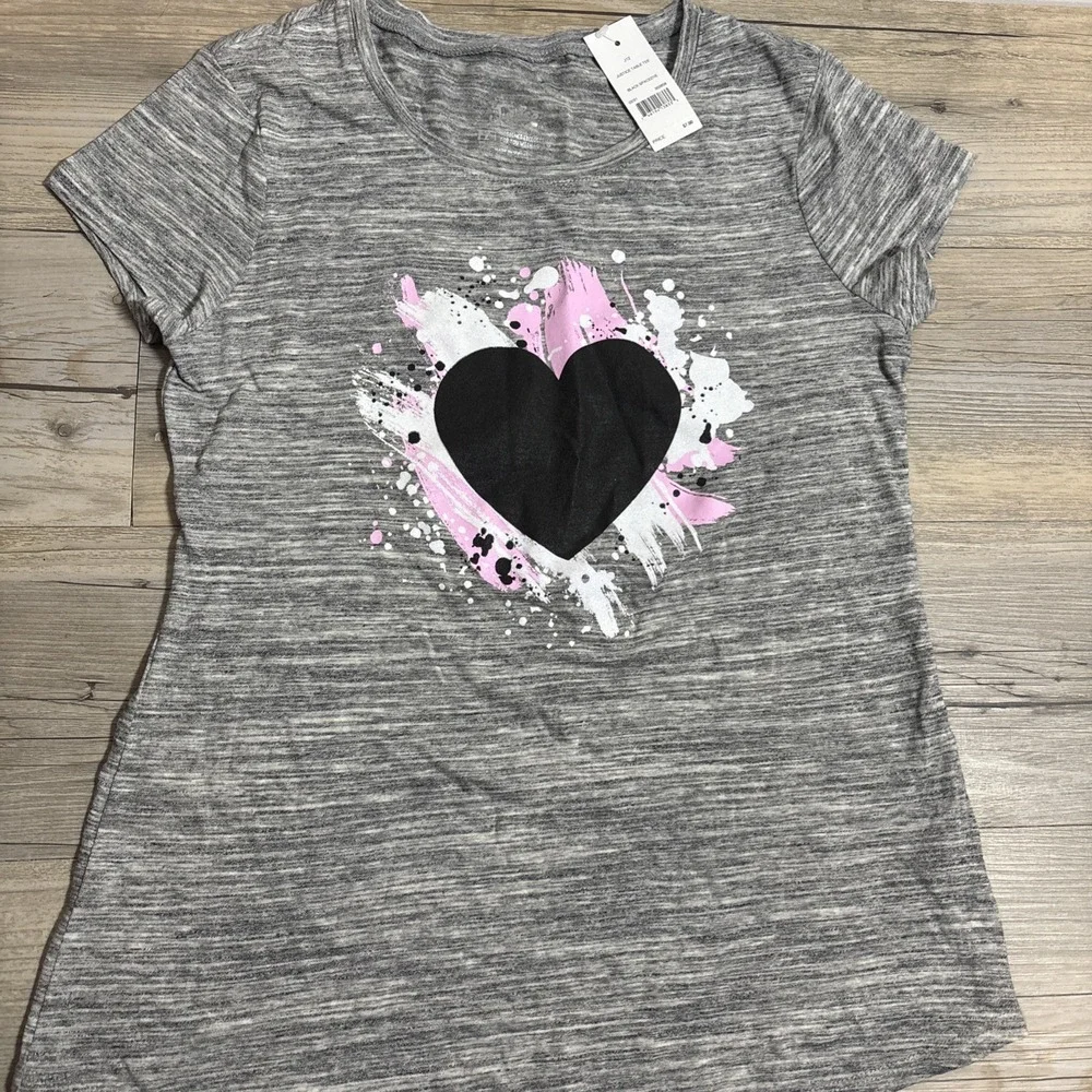 5/$20! Justice Girls Gray‎ Heart Tee Shirt Black Pink White